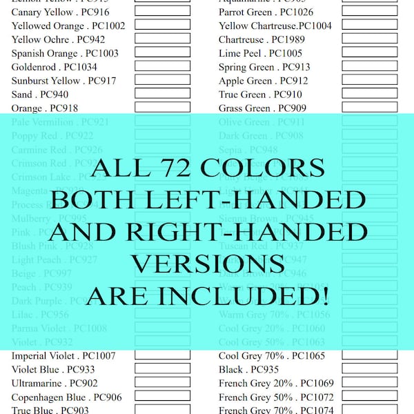 Prismacolor Premier Color Chart for 72 Colored Pencil Set Swatch Sheet Digital Download