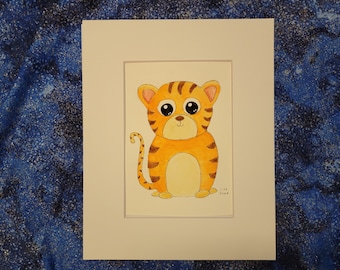 Year of the Tiger Print of my Baby Tiger Cub Watercolor Painting 5x7 Matted to 8x10