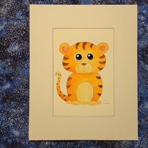 Year of the Tiger Original Unique Hand-Painted Watercolor Painting 5x7 Matted to 8x10