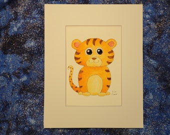 Year of the Tiger Original Unique Hand-Painted Watercolor Painting 5x7 Matted to 8x10