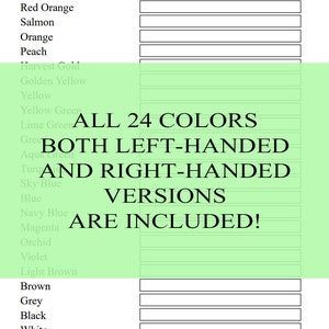 Crayola Dual-End Color Chart for 24 Colored Pencil Set Swatch Sheet Digital Download