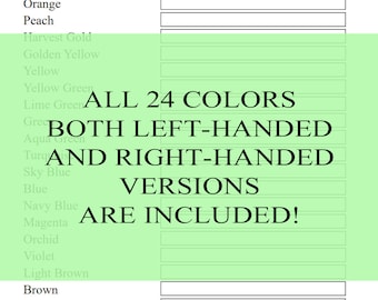 Crayola Dual-End Color Chart for 24 Colored Pencil Set Swatch Sheet Digital Download