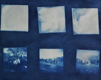 Veterans Day Cyanotype Holga Film Negative Handmade Unique Artwork 8x10 matted to 11x14