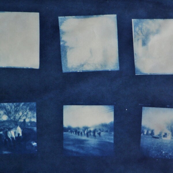 Veterans Day Cyanotype Holga Film Negative Handmade Unique Artwork 8x10 matted to 11x14