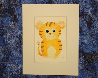 Year of the Tiger Original Unique Hand-Painted Watercolor Painting 5x7 Matted to 8x10