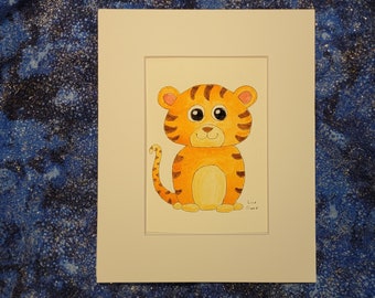 Year of the Tiger Print of my Baby Tiger Cub Watercolor Painting 5x7 Matted to 8x10