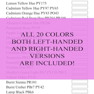 Winsor & Newton Cotman Color Chart for 20 Watercolor Tube Set Swatch Sheet Digital Download
