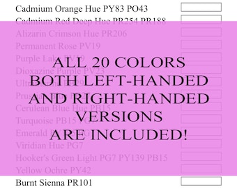 Winsor & Newton Cotman Color Chart for 20 Watercolor Tube Set Swatch Sheet Digital Download
