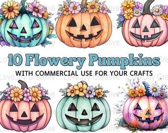 Pastel Pumpkin Clipart | Floral Pumpkin PNGs | Cute Halloween Png | Pastel Goth Clipart | Pumpkin Illustrations | Sublimation Design