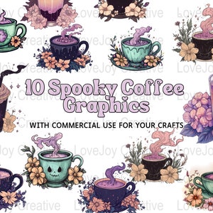 Spooky Coffee Graphics | fall coffee png | halloween latte | Halloween Coffee Clipart Set |Halloween Sublimation | Gothic Coffee PNG