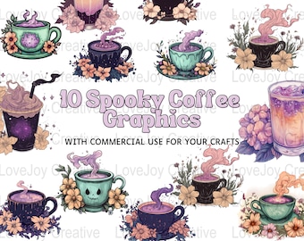 Spooky Coffee Graphics | fall coffee png | halloween latte | Halloween Coffee Clipart Set |Halloween Sublimation | Gothic Coffee PNG