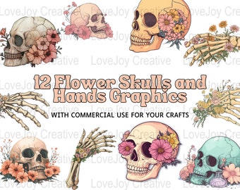 Retro Skull Png | Gothic Skull Png | Floral Skeleton Clipart | Skull Clipart | Sublimation Designs, Digital Download, Skull Sublimation