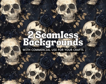 Skull And Roses Seamless Patterns |Commercial Use | Seamless File | Skulls And Roses | Fabric Design | Repeating Pattern | Skulls Seamless
