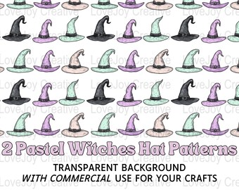 Modèle sans couture d'Halloween, modèle pastel de chapeau de sorcière, fichier sans couture d'Halloween effrayant, modèle numérique, sublimation sans couture d'Halloween
