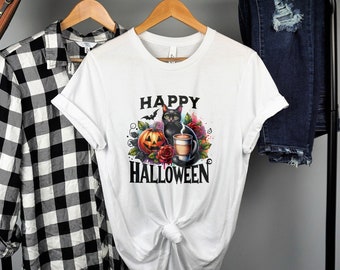 Happy Halloween Png | Digital Download | Pumpkin Png | Witch Hat | Halloween Black Cat | Cat With Coffee and Pumpkin | Spooky Vibes Png
