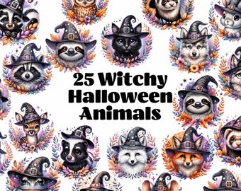 Watercolor Halloween Animals Clipart: Witchy PNG Bundle (Digital Download)