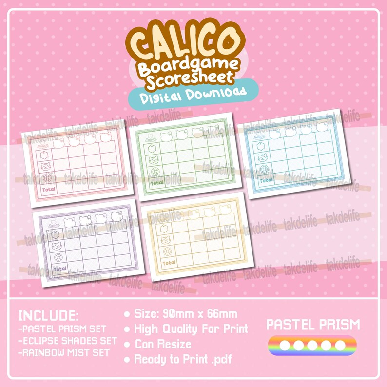 Calico Boardgame Scoresheet Custom Color Cute /ready to Print/digital ...