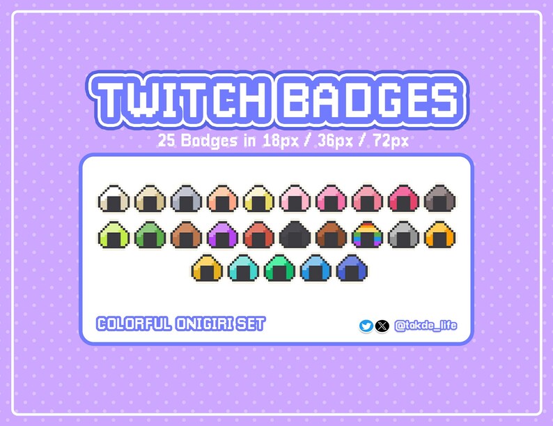 25 Colourful Onigiri Pixel Art Set Twitch Badges / Bits for Youtube