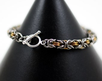 Gunmetal and Rose Gold Niobium Byzantine Chainmail Bracelet