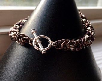 Sterling Silver and Bronze Niobium Byzantine Chainmail Bracelet