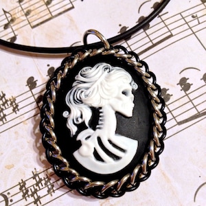 Victorian Gothic Skull Cameo Chainmail Wrapped Pendant image 1