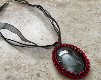 Hematite Pendant Wrapped in Chainmail