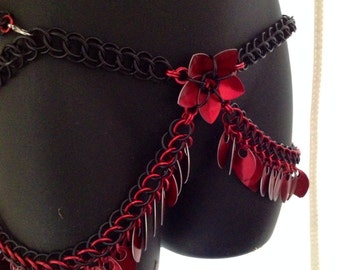 Feather Fringe With Flower Chainmail Belt