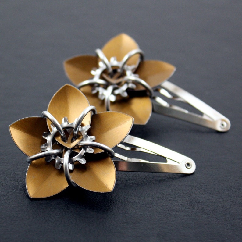 Steampunk Scale Flower Hair Barrette image 3