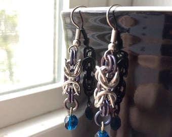 Chainmail Earrings Purple Anodized Niobium and Sterling Silver