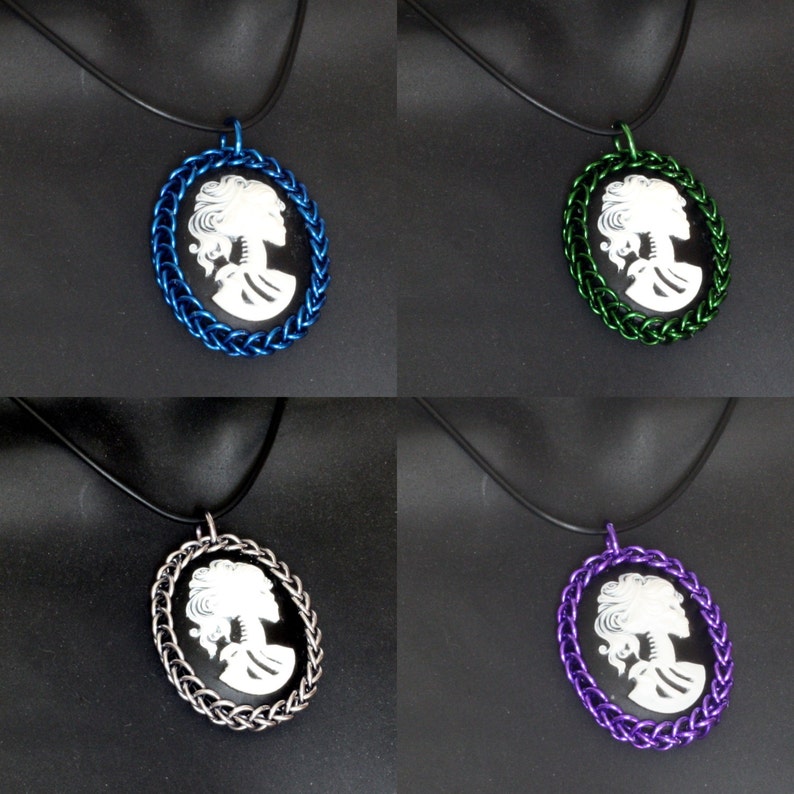 Victorian Gothic Skull Cameo Chainmail Wrapped Pendant image 4
