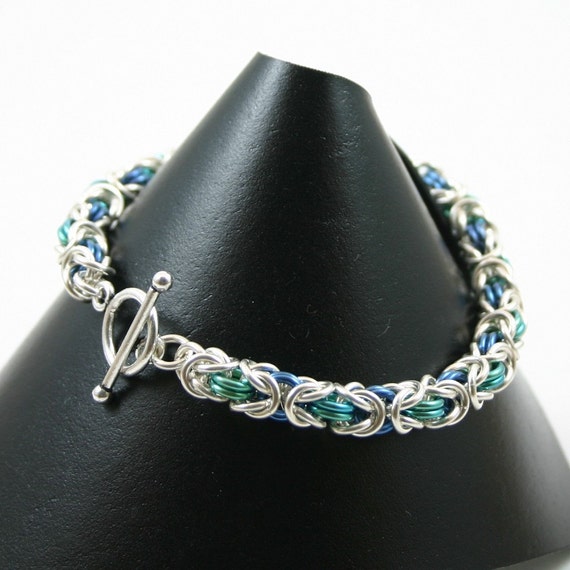 Pulsera de cota de malla bizantina de de ley y niodio - Etsy España