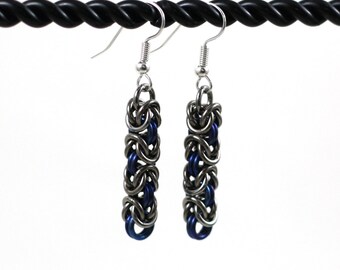 Cobalt Blue and Gunmetal Niobium Byzantine Chainmail Earrings