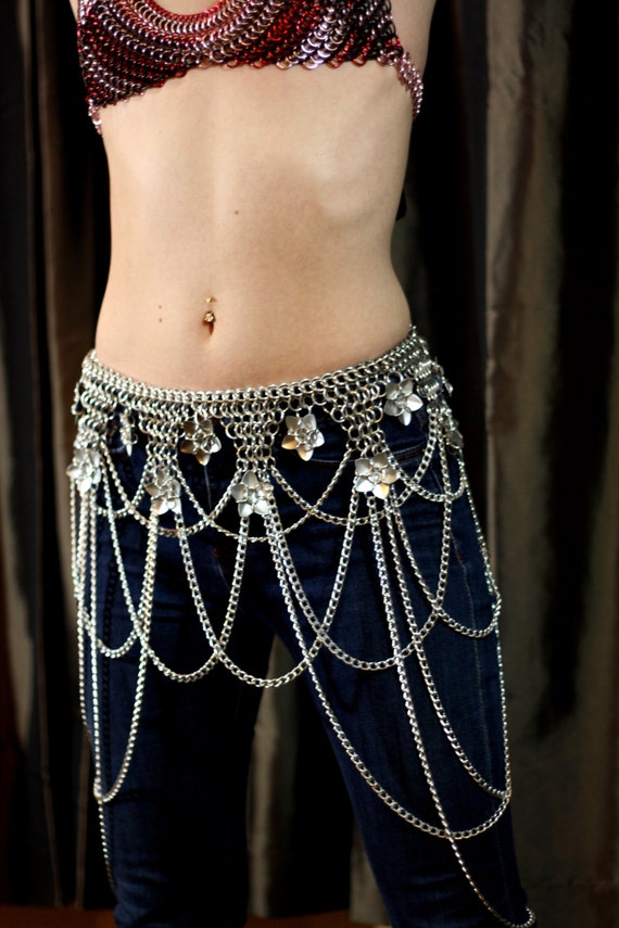 Exquisite Chainmail Drape Flower Belt - Etsy