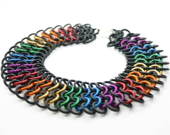 Rainbow Rubber Pride Chainmail Choker