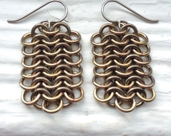 Bronze Niobium Chainmail Earrings