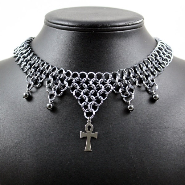 Hematite Ankh Chainmail Necklace