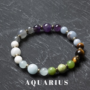 Handmade Aquarius Zodiac Bracelet – Custom Gemstones – Personalized Astrology Gift Jewelry