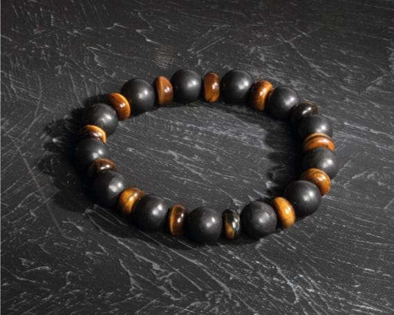 Certified Shungite Tiger Eye Bracelet – Slim Cut Natural Stones