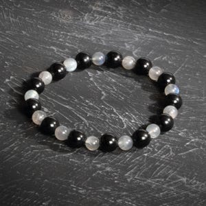 Bracelet certifié labradorite et tourmaline noire - Pierre naturelle, énergie de protection, mise à la terre, cadeau de guérison unisexe