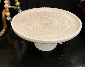 Vintage Jeanette 10” Pedestal Milk Glass Cake Plate