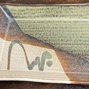 Vintage Clement Pottery Tray: Green, Tan, Brown Rectangular Dish 7 3/4 x 5 3/4 “