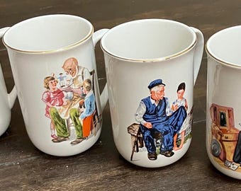 Norman Rockwell Set of 4 Mugs/cups - Etsy