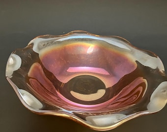 Vintage Jeanette Floragold Iridescent Carnival Depression Glass Bowl 9 1/2” America