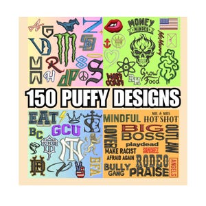 150 3D Puff Embroidery Designs, puffy files for hats (DST Files)