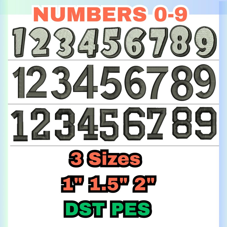 Varsity Font Embroidery Designs: Numbers 0-9 (PES DST Files) - Etsy