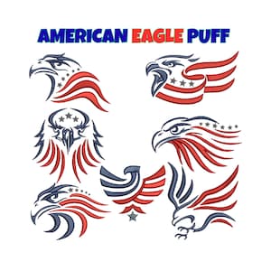 Paquete de diseños de bordado de águila 3D con bandera estadounidense, patrióticos (PES DST)