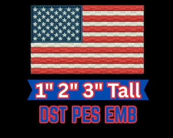 USA Flag Embroidery Design, 4th july PES Files (1, 2, 3 inch) (Digital Download)