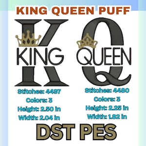 King Queen puff Embroidery designs, Machine Embroidery, 3D puff pes design, Puffy foam embroidery , hat PES Files, Dad hat designs