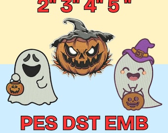 Halloween Embroidery Designs Bundle, Ghost Pumpkin Jack O Lantern Machine Files (PES DST EMB)