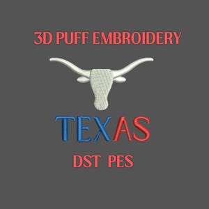 Texas 3D Puff Embroidery design | DST PES files for hat instant download